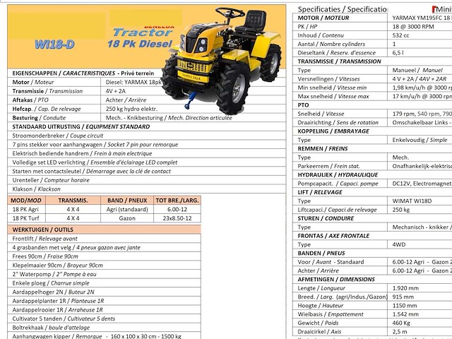 Yarmax 195fc - 2025 - wi18d 18hp met frees - minitractor - afbeelding 12 van  19