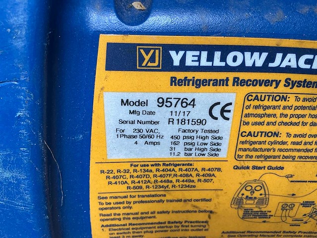 Yellow jacket recover xlt2-ap koudemiddelterugwinningsmachine - afbeelding 1 van  2