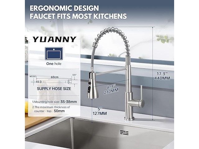 Yuanny waterkraan voor de keuken met sproeier - afbeelding 3 van  3