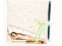 Yvan theys - liggend naakt - potlood en pastel op papier - 1977 - afbeelding 1 van  4