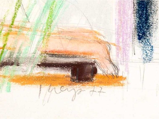 Yvan theys - liggend naakt - potlood en pastel op papier - 1977 - afbeelding 3 van  4