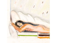 Yvan theys - liggend naakt - potlood en pastel op papier - 1977 - afbeelding 4 van  4