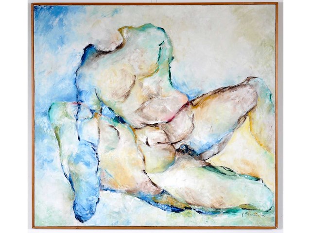 Yvonne simons - verstrengelde naaktfiguren - olie op doek - 108x118 cm - 1977 - afbeelding 1 van  10