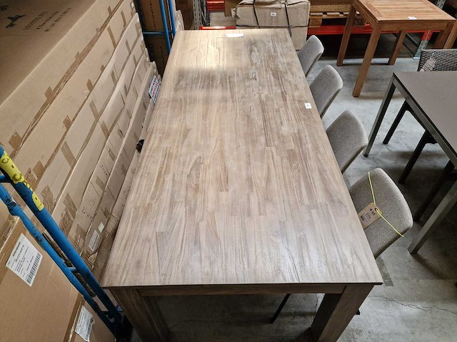 Zago teak interieurtafel greywash 240 x 100cm met blokpoten - afbeelding 4 van  4