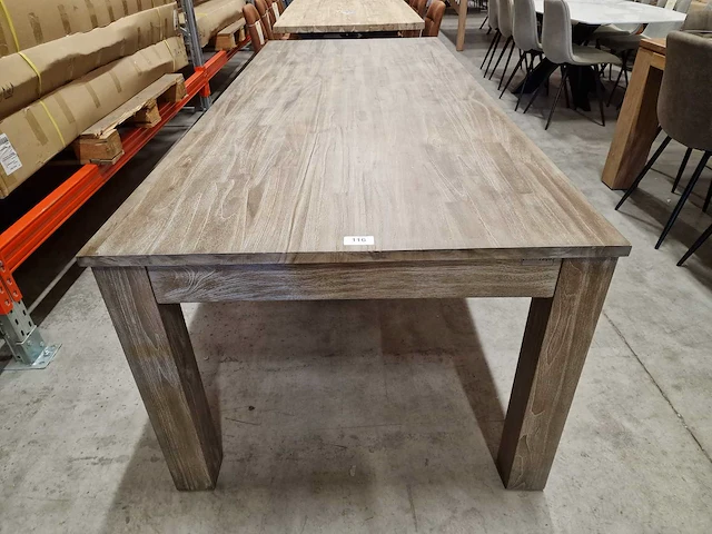 Zago teak interieurtafel greywash 240 x 100cm met blokpoten - afbeelding 2 van  4