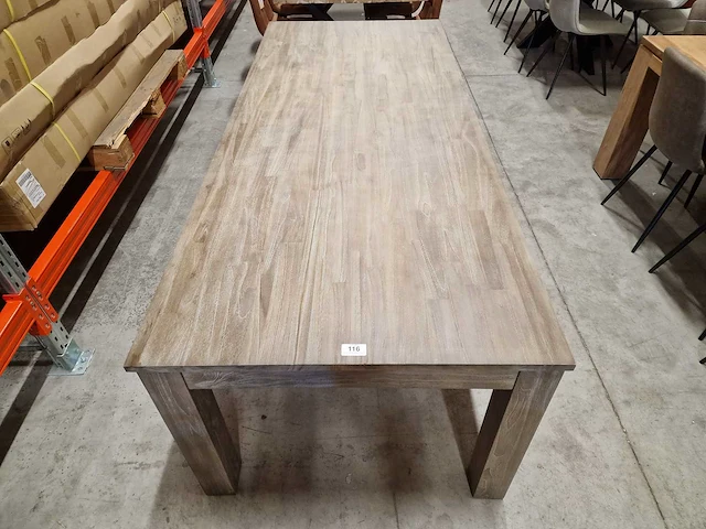Zago teak interieurtafel greywash 240 x 100cm met blokpoten - afbeelding 3 van  4