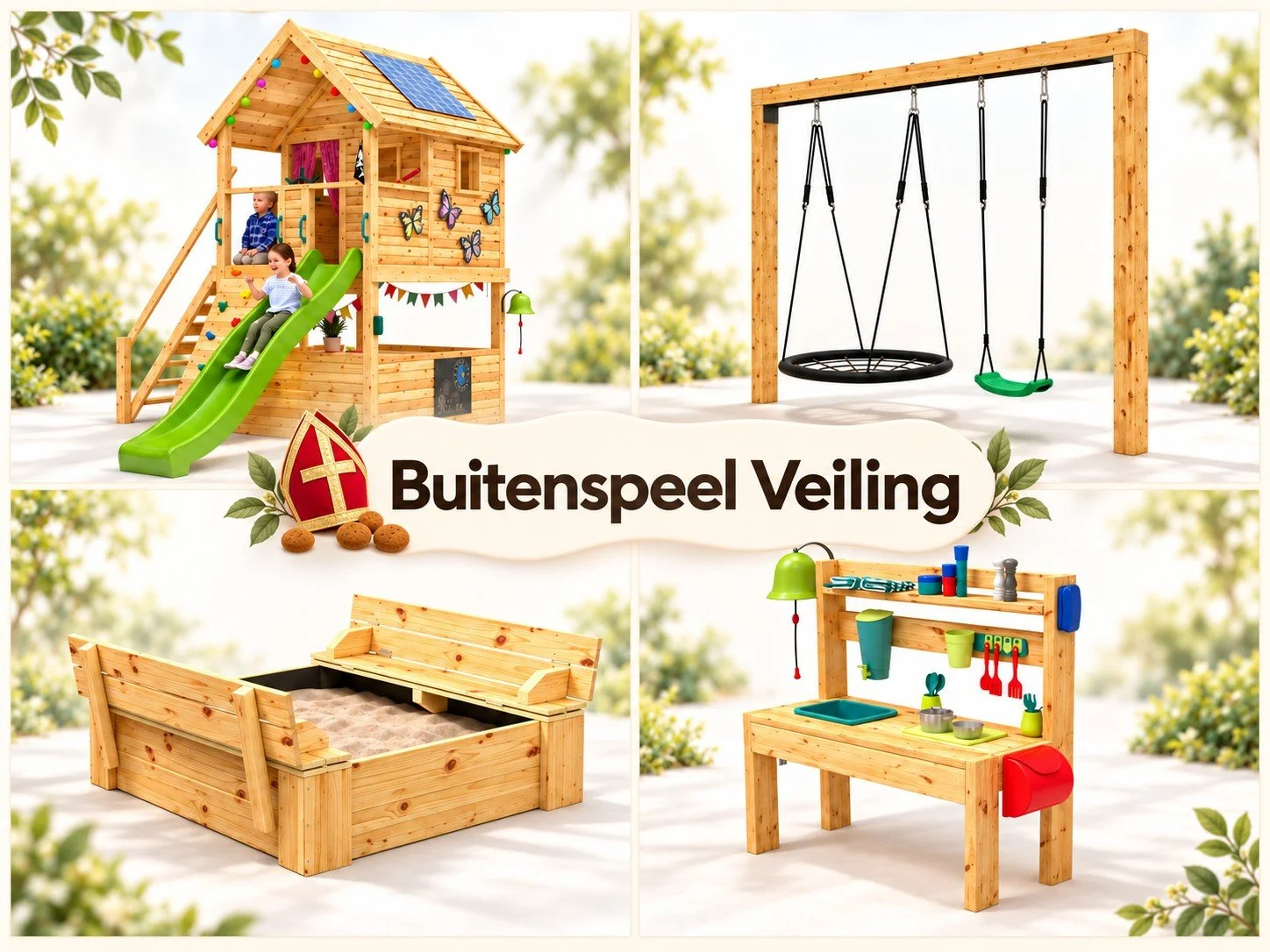 Zandbakken, mud kitchens, schommels en speeltoestellen