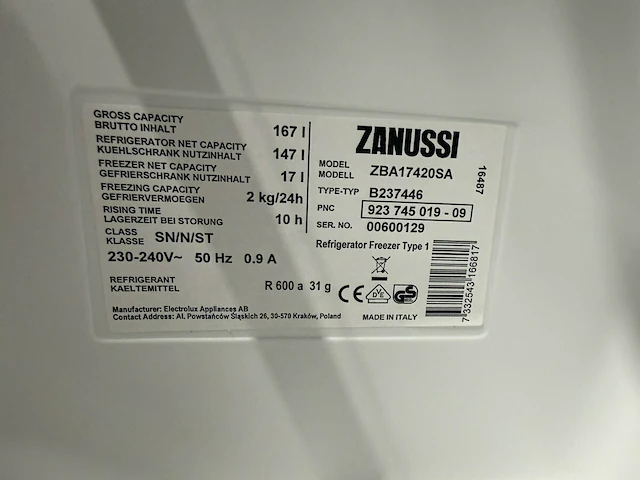 Zanussi koelkast met vriesvak, 103 cm hoog - afbeelding 8 van  9