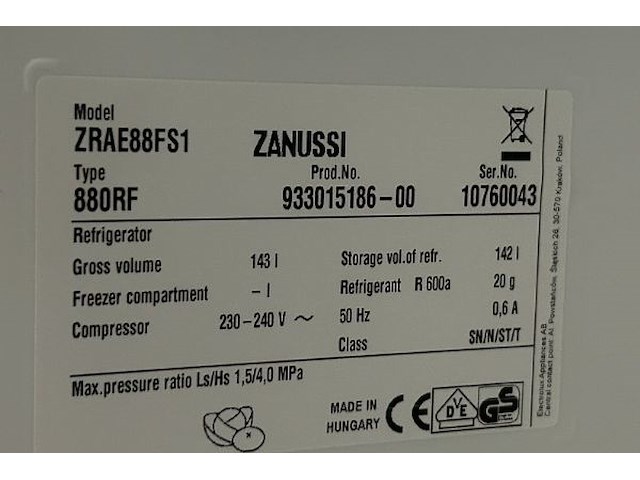 Zanussi koelkast - afbeelding 5 van  6