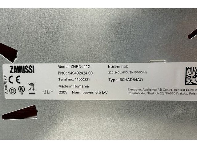 Zanussi kookplaat - afbeelding 6 van  6