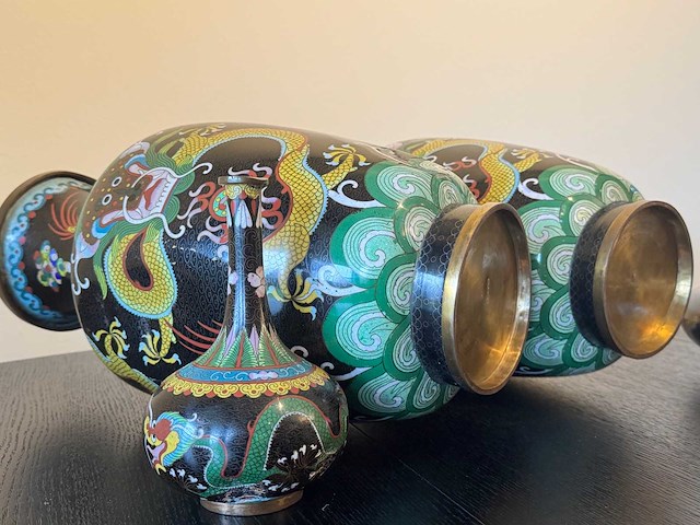Zeer groot chinees set cloisonné emaille kunst - afbeelding 9 van  20