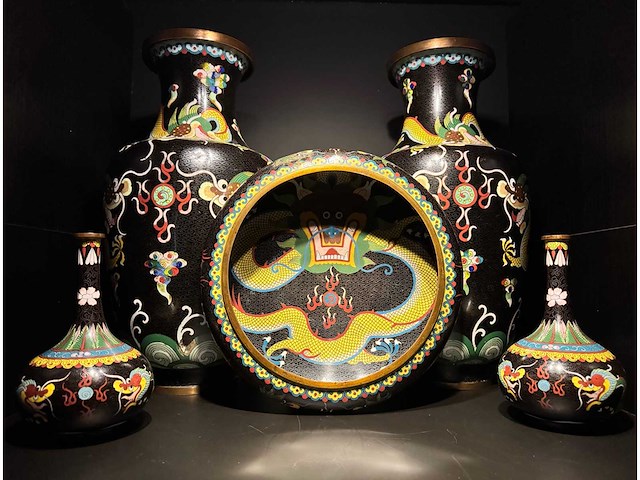 Zeer groot chinees set cloisonné emaille kunst - afbeelding 10 van  20