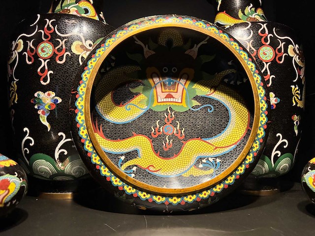 Zeer groot chinees set cloisonné emaille kunst - afbeelding 11 van  20