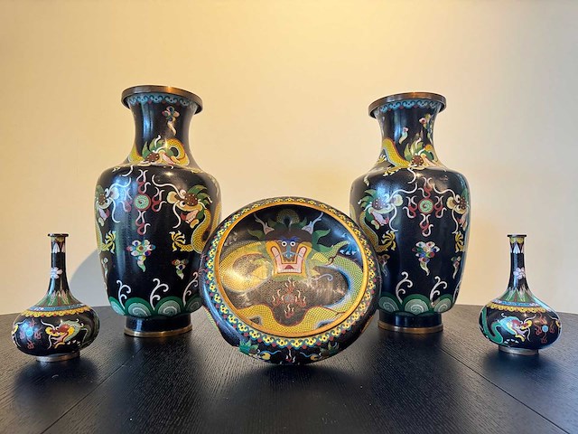 Zeer groot chinees set cloisonné emaille kunst - afbeelding 1 van  20