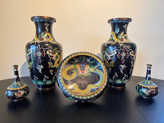 Zeer groot chinees set cloisonné emaille kunst - afbeelding 12 van  20