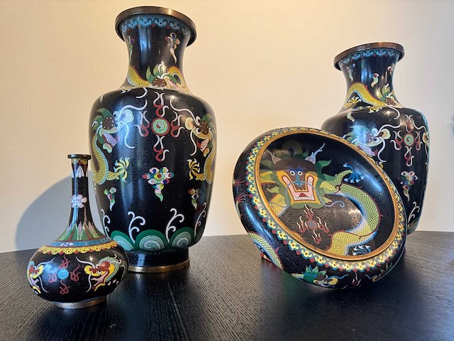 Zeer groot chinees set cloisonné emaille kunst - afbeelding 14 van  20