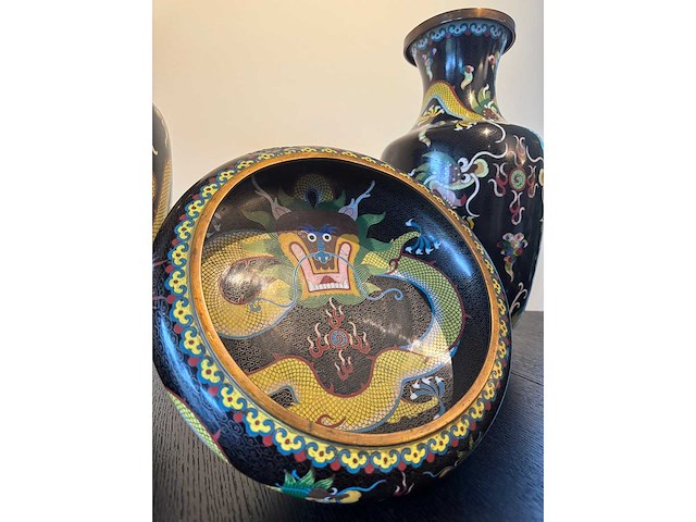 Zeer groot chinees set cloisonné emaille kunst - afbeelding 18 van  20