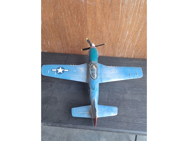 Zeer mooie handgemaakte jachtvliegtuig (levenswerk)north americain p-51d mustang wo2 l 680mm b 790mm h 300mm - afbeelding 4 van  6