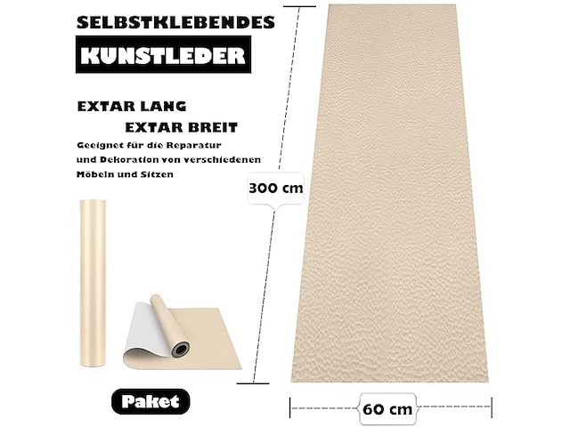 Zelfklevend kunstleer 60*300cm beige - afbeelding 2 van  2