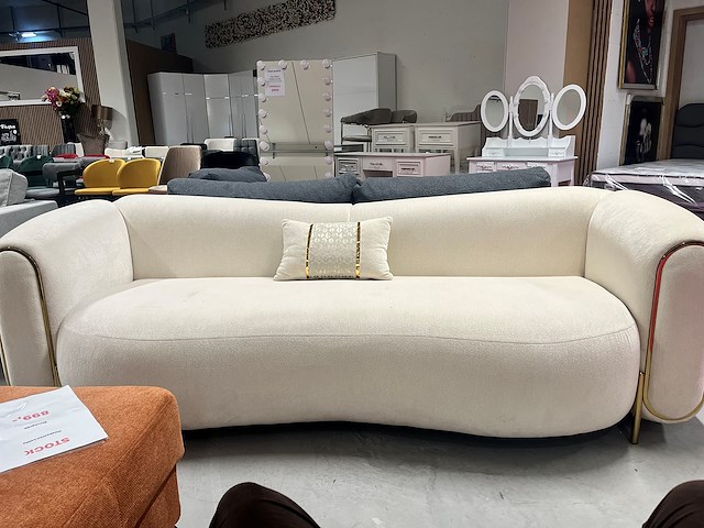 Zetel – design 1-zit | crème bouclé met goudkleurig frame - afbeelding 3 van  5