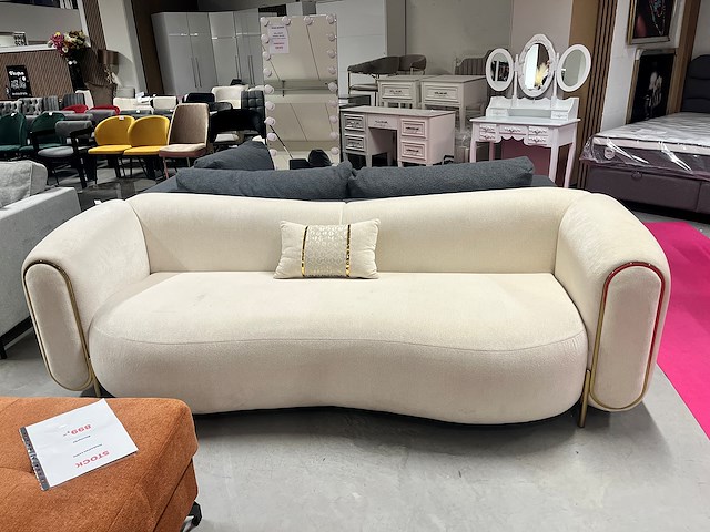 Zetel – design 1-zit | crème bouclé met goudkleurig frame - afbeelding 4 van  5