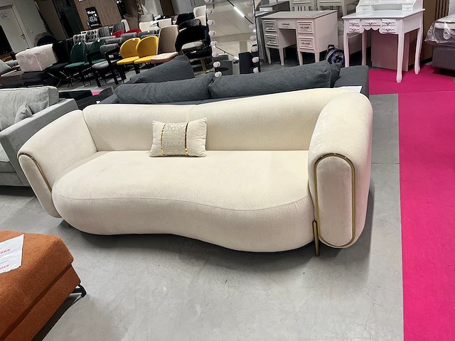 Zetel – design 1-zit | crème bouclé met goudkleurig frame - afbeelding 5 van  5