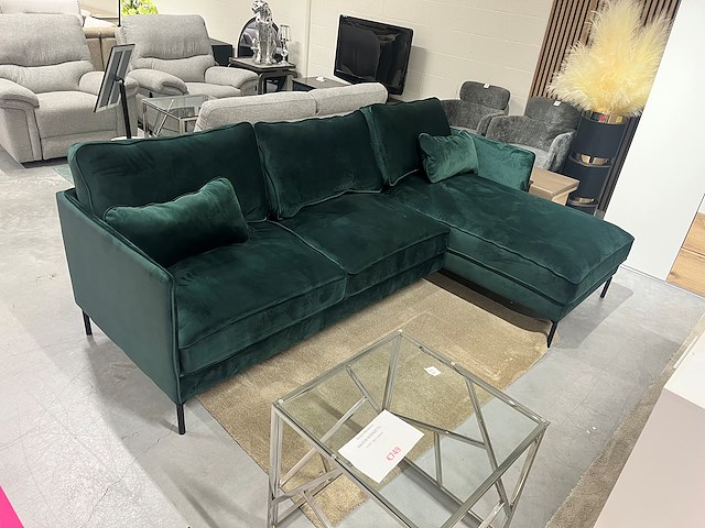 Zetel – groene hoeksalon met longchair | velours - afbeelding 1 van  3