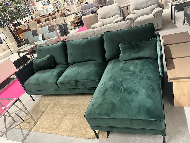 Zetel – groene hoeksalon met longchair | velours - afbeelding 2 van  3