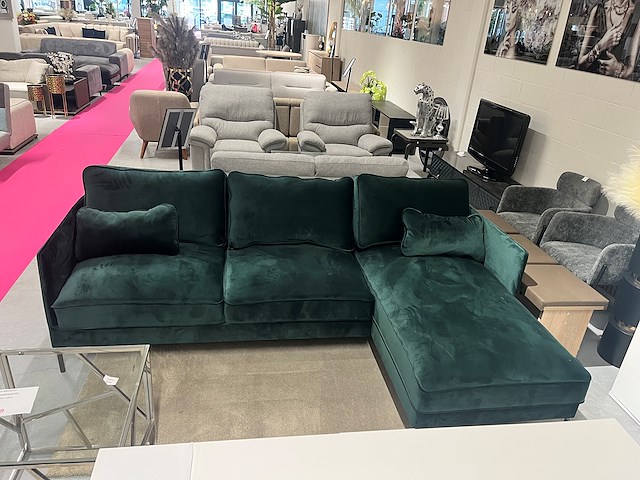 Zetel – groene hoeksalon met longchair | velours - afbeelding 3 van  3
