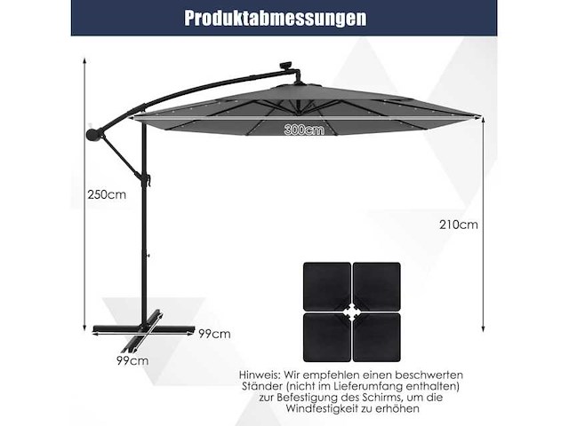Zonne-tuinparasol met led-verlichting en kanteling - afbeelding 3 van  8