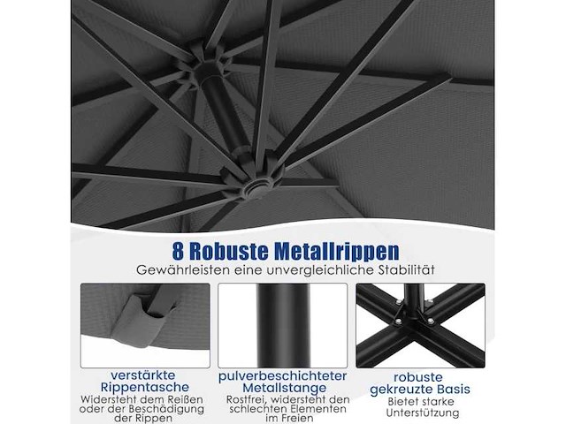 Zonne-tuinparasol met led-verlichting en kanteling - afbeelding 6 van  8