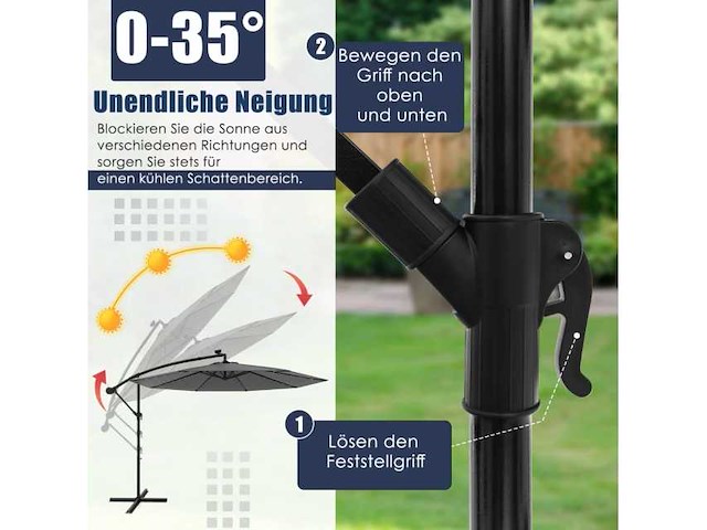 Zonne-tuinparasol met led-verlichting en kanteling - afbeelding 7 van  8