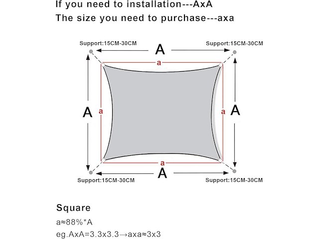 Zonnezeil hdpe 3x3m antraciet - afbeelding 2 van  4