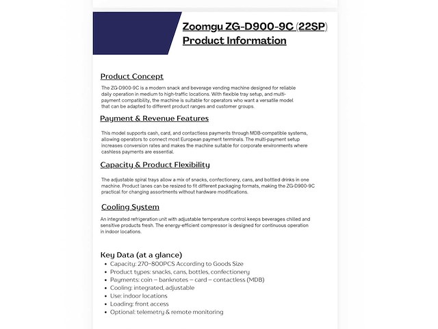 Zoomgu zg-d900-9c verkoopautomaat - afbeelding 7 van  7