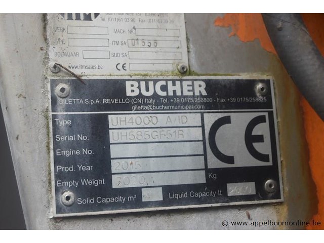Zoutstrooier, bucher, giletta unioa uh4000 a/id, bouwjaar 2015, 4m³ vast, 2600l vloeistof, 3020kg leeggewicht, werking niet gekend - afbeelding 5 van  6