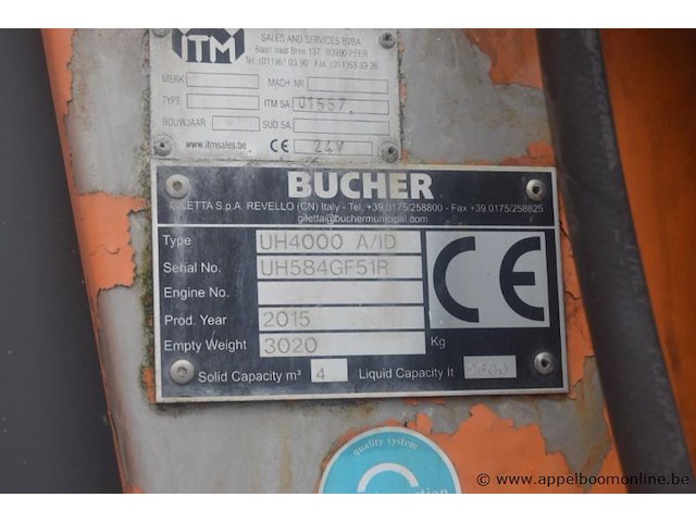 Zoutstrooier, bucher, uh4000 a/id, bouwjaar 2015, 4m³ vast, 2600l vloeistof, 3020kg leeggewicht, werking niet gekend - afbeelding 6 van  6