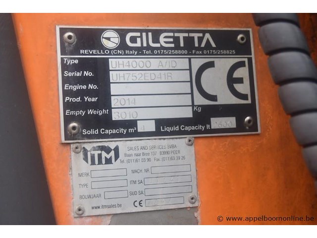 Zoutstrooier, giletta, uh4000 a/id, bouwjaar 2014, 4m³ vaste stof capaciteit, 2600 liter vloeistof capaciteit, leeggewicht 3010kg, werking niet gekend - afbeelding 5 van  5