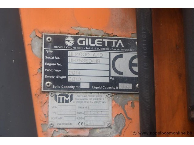 Zoutstrooier, giletta, uh4000 a/id, bouwjaar 2014, leeggewicht 3010kg, vaste stof capaciteit 4m³, vloeistof capaciteit 2600lt, werking niet gekend - afbeelding 5 van  5