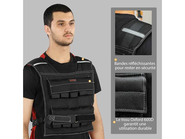 Zwaard vest 20 kg verstelbaar gewichtsjack voor mannen en vrouwen reflecterend tape 50 x 40 cm zwart - afbeelding 7 van  9