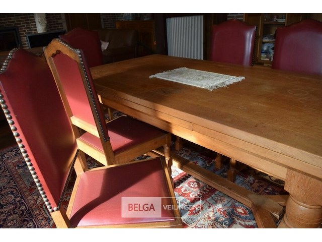 Zware uitschuifbare tafel met 6 stoelen en kast - afbeelding 4 van  7