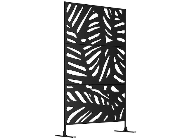 Zwart decoratief privacyscherm aan de buitenkant met een metalen plantpatroon - afbeelding 2 van  6