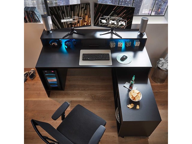 Zwart gaming bureau tudi met geïntegreerde verlichting - afbeelding 7 van  7