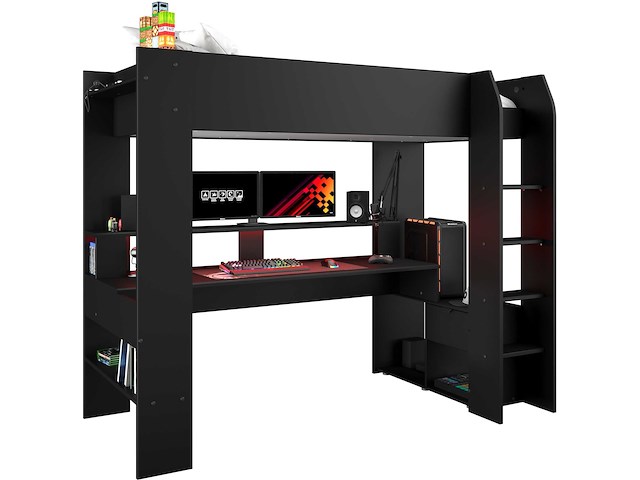 Zwart hoogslaper met bureau raider 90x200cm - afbeelding 7 van  7
