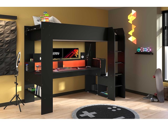 Zwart hoogslaper met bureau raider 90x200cm - afbeelding 1 van  7