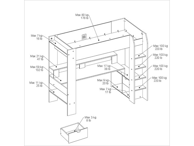 Zwart hoogslaper met bureau raider 90x200cm - afbeelding 5 van  7