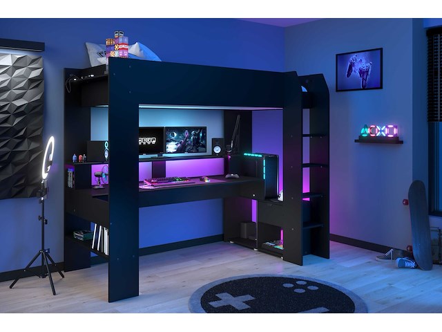 Zwart hoogslaper met bureau raider 90x200cm - afbeelding 6 van  7
