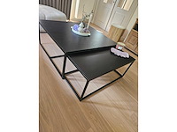 Zwart hout met stalen frame - salontafel set - afbeelding 3 van  3