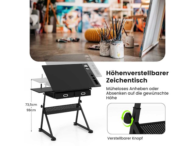 Zwart houten bureau met metalen poten en verstelbare hoogte - afbeelding 2 van  7