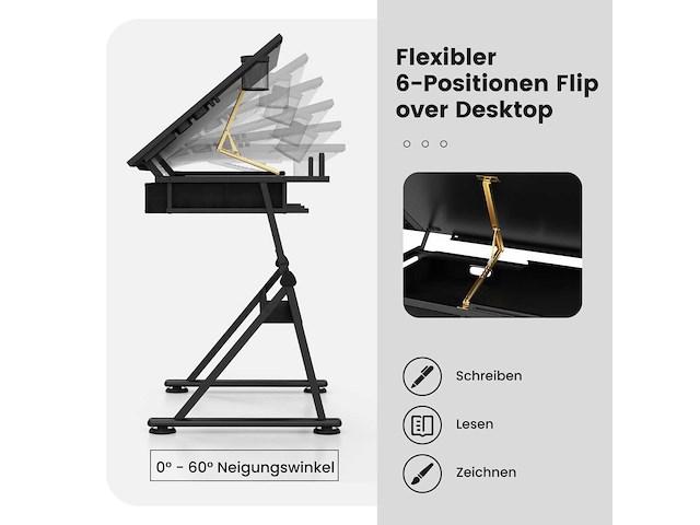Zwart houten bureau met metalen poten en verstelbare hoogte - afbeelding 4 van  7