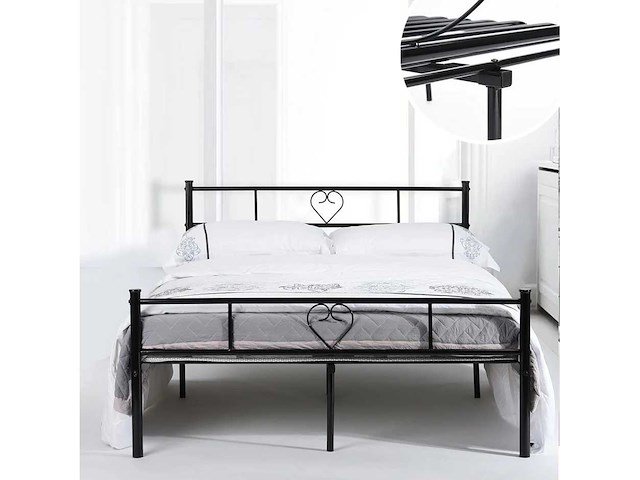 Zwart metalen buisbed - 140 x 190 cm - afbeelding 1 van  5